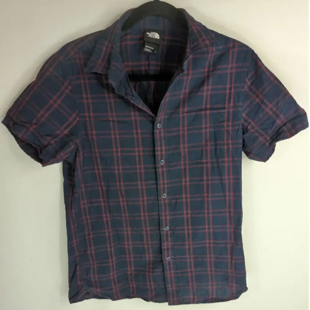 The North Face Men's Cotton Plaid Short Sleeve Button Down Shirt Blue Size Small